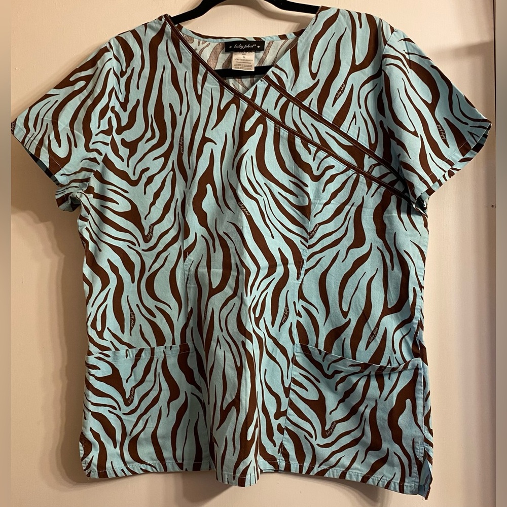 Baby Phat blue/brown zebra scrub top M. Is in good excellent condition.